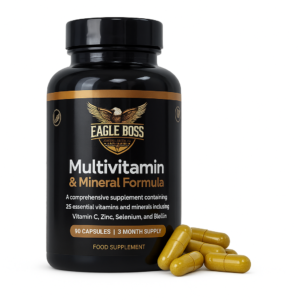 Eagle Boss Multivitamin and Mineral Formula, UK-Made, 90 Capsules, 3 Month Supply, 25 Vitamims and Minerals with B Complex, Zinc, Iron, Selenium, Lodine, biotine- for Men & Women